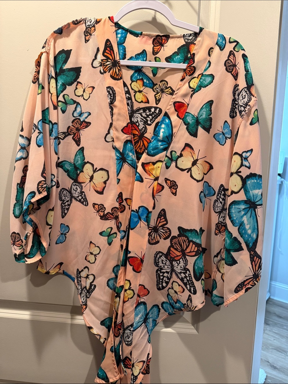 Buddy Love Woman’s Butterfly Print Pink Button-Front Top